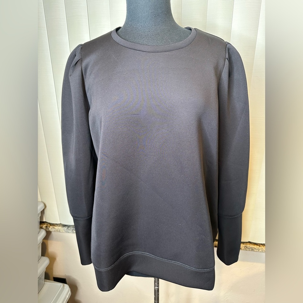 Stella & Dot black neoprene puff sleeve sweatshirt plus Woman size 1X